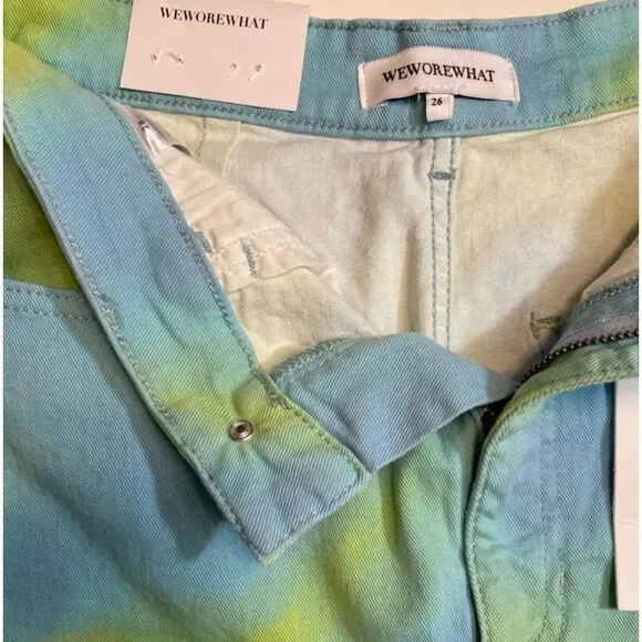 NWT Revolve WEWOREWHAT Flare Bell Short Stretch Denim~Tie‎ Dye~Retro~Boho~26 - Picture 5 of 10